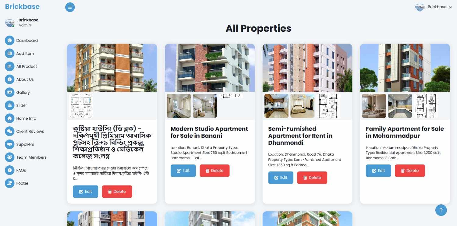 BrickBase software budget analytics and reporting screenshot.
